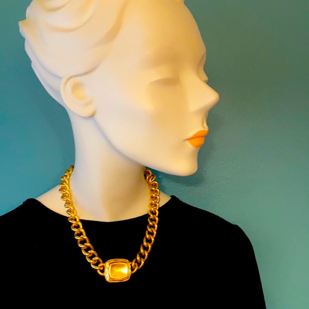 Givenchy Vintage Heavy Collar Gold Tone Medallion Necklace Runway Fashionista